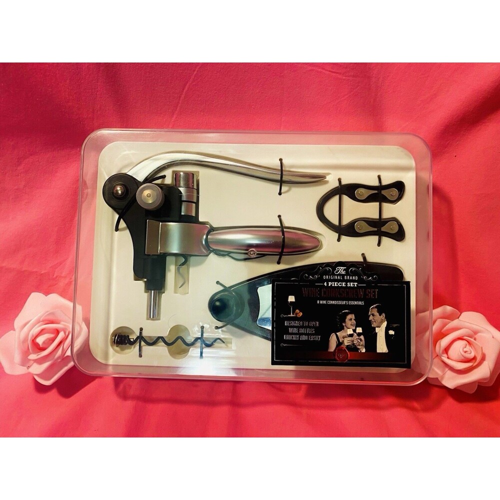 Original Brand 4pc Wine Corkscrew Set/Accessory Kit: Corkscrew Foil Cutter Screw